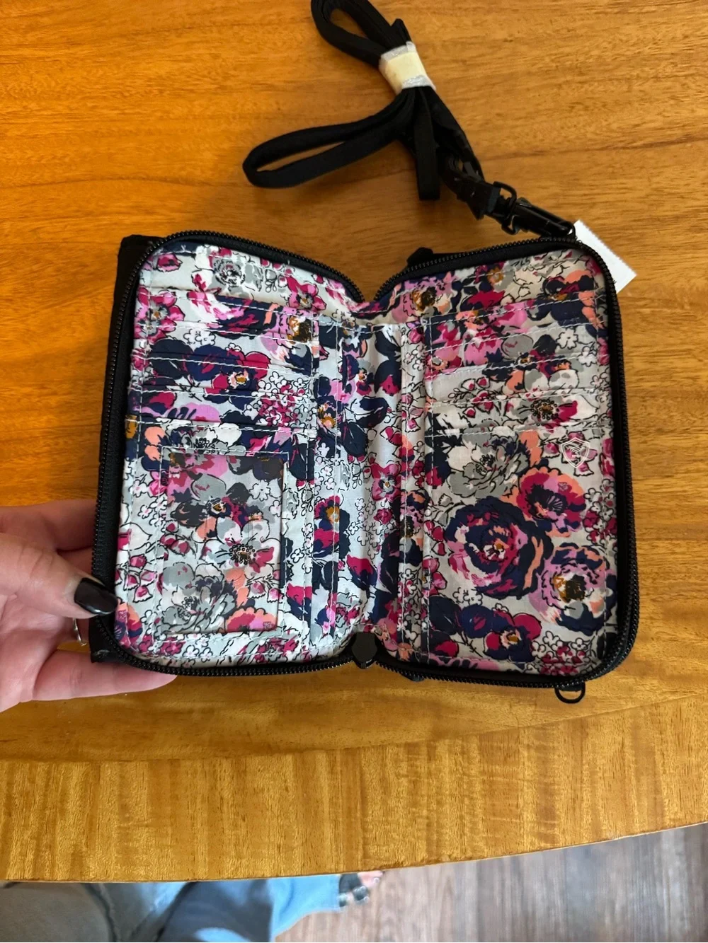 Vera Bradley Black Quilted Crossbody Wallet with Adjustable Strap
